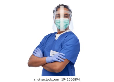 Indian Male Doctor In Mask And Face Shield