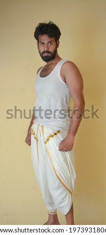 Indian Male Model Wearing Dhoti and Vest