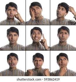 Indian Man 9 Facial Expressions Composite 