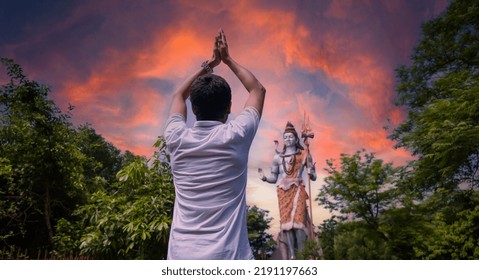 Indian Man Doing Shiva Worship Hindu Concept