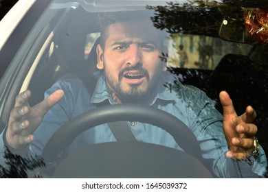 Indian Man Frustrated Due To Road Rage, Angry Gesture 