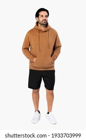Indian man wearing basic brown hoodie