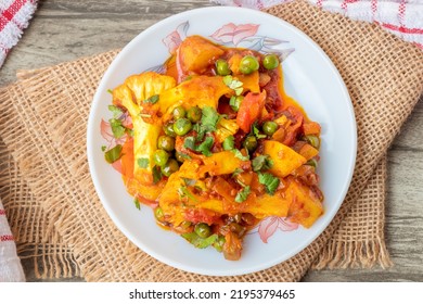 Indian Mix Veg Or Mixed Vegetable Recipe Served In A Small Plate