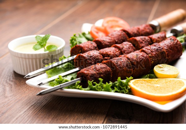 Indian Mutton Seekh Kabab Served Green Stock Photo 1072891445 ...