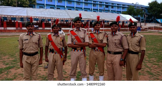 Indian National Cadet Corps Battalion Standing At Police Parade Ground At District Katni Madhya Pradesh In India Shot Captured On Aug 2019