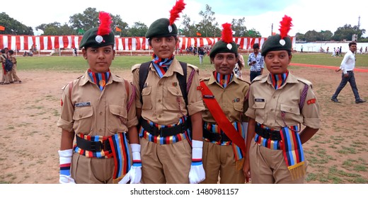 Indian National Cadet Corps NCC Girls Standing Over The Ground At District Katni Madhya Pradesh In India Shot Captured On Aug 2019