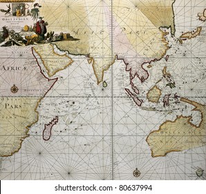 Indian Ocean Old Map, Southern Asia, Eastern Africa And West Australia. Created By Hendrick Doncker, Published In Amsterdam, 1705