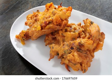 Indian Onion Bhaji On Platter