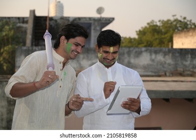 Indian People Happily Playing Holi Festival With Friends And Family