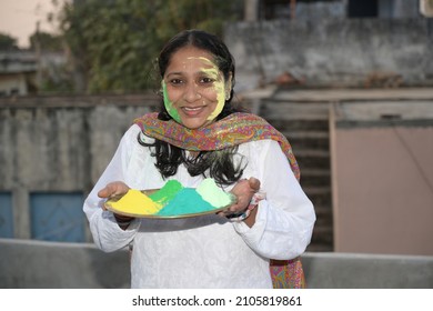 Indian People Happily Playing Holi Festival With Friends And Family