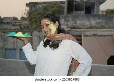 Indian People Happily Playing Holi Festival With Friends And Family