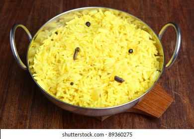 Indian pilau rice with visible spices.