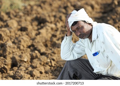 Indian Poor Farmer In Farm, Sad Farmer, Loss Of Farmer 