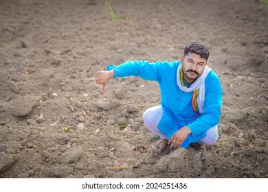 Indian Poor Farmer Troubled By Soil Defect, Sad Farmer In The Field