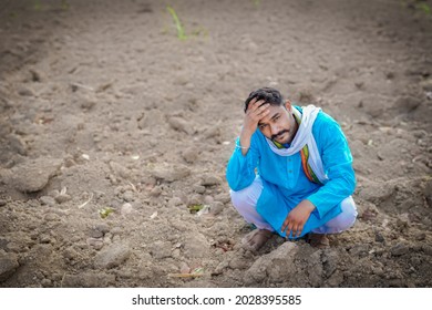 Indian Poor Farmer Troubled By Soil Defect, Sad Farmer In The Field