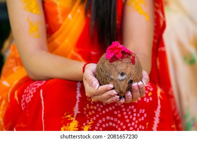 Indian pre wedding haldi ceremony hands and feet close up