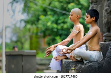 Indian Priest Child Doing Yoga At Park