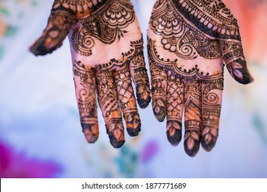 Indian Punjabi Sikh bride's wedding henna mehendi. mehndi hands close up