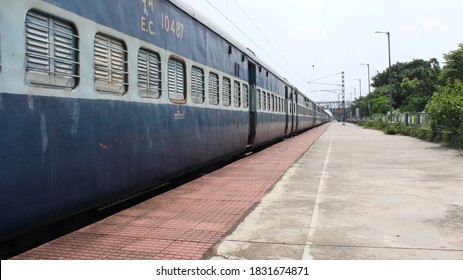 Indian Railway Train In Platform, Indian Railways Carries About 7,500 Million Passengers Annually.