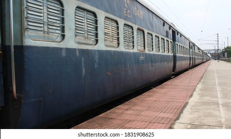 Indian Railway Train In Platform, Indian Railways Carries About 7,500 Million Passengers Annually.