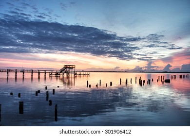 Indian River At Sunrise In Cocoa, Florida.