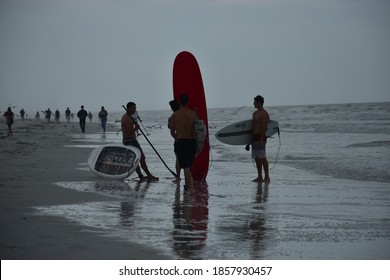 Indian Rocks Beach, Florida USA 11/12/2020. Surfing In The Gulf Of Mexico In Florida During Hurricane Season. 