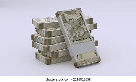 Indian Rupee 500 Currency Note Bundles - 3D Illustration