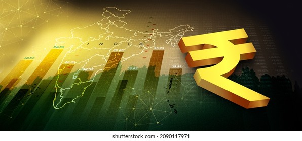 Indian rupee background, India economy, finance concept. Indian rupee icon 3d rendering illustration with Indian map and graph - Shutterstock ID 2090117971