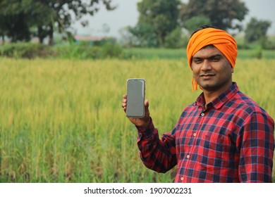 Indian Rural Farmer Young Man Using Mobile Phone Standing Farm Akole, Maharashtra, India - February 02 2020