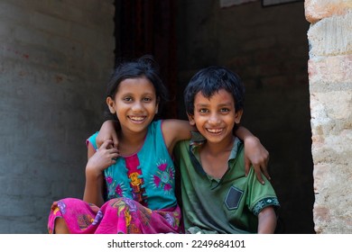 Indian Rural Village Children ( Siblings ) Portrait With Smiles - Powered by Shutterstock