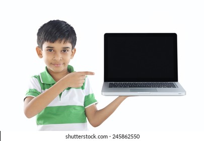 Indian School Boy With Laptop