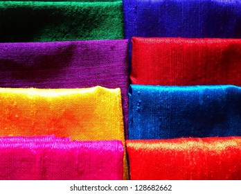 Indian Silk Fabric Stack Of Eight Different Raw Silk Fabrics