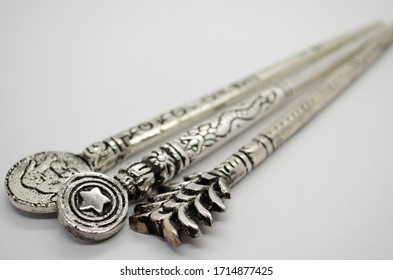 long silver hair clips