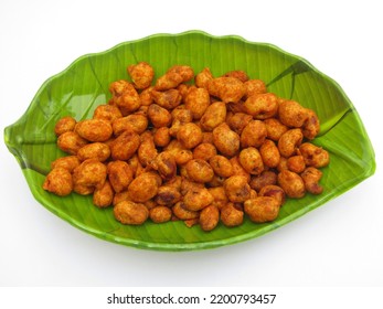 Indian Snack Food Peanut Masala Fry In A Plate On White Background 