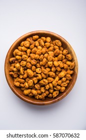 Indian Spiced Coated Fried And Crunchy Masala Peanut. Popular Namkeen Snack. Served In Plate Of Bowl. Selective Focus