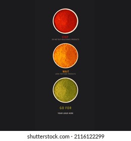 Indian Spices: Chilli, Turmeric, Coriander. A Creative Poster Design For Indian Spices. A Signal Thyme Guideline For Consumers To Buy Pure Products
