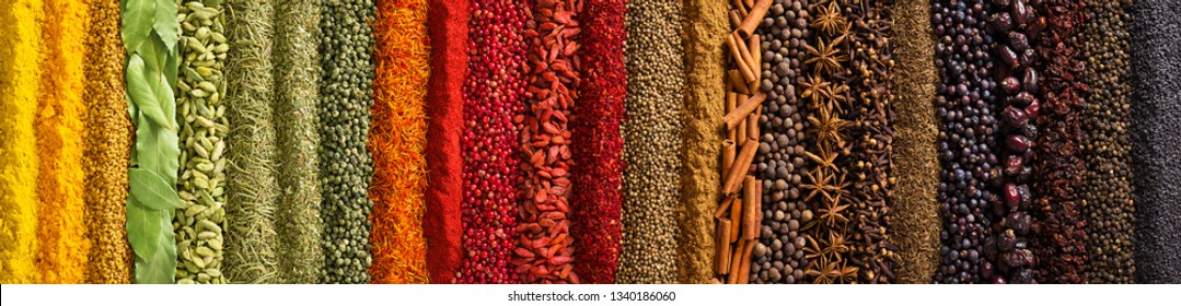 Indian spices and herbs as background. Seasonings texture for website header. - Powered by Shutterstock