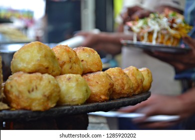 Indian Street Food. Close-up Of Aloo Chaat In Lucknow India 