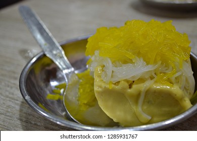 Indian Street Food. Close-up Of Falooda Kulfi Sweet Dish Dessert In Lucknow India 