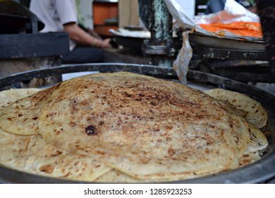 Indian Street Food. Close-up Of Fried Paratha In Lucknow India 