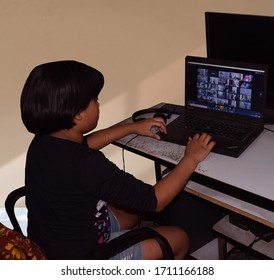 Indian Student Attending Online Class On Her Desktop During Covid 19 Lock Down. Concept Of Child Or Kid Online Learningcorona.
Delhi - India
20th April 2020