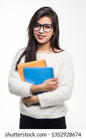 Indian Student Holding Book On White Background