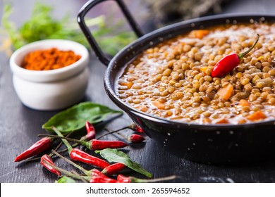 Indian Style Lentil Soup With Red Hot Chili Pepper