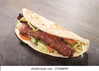 Indian style shish kofta kofte naan donner kebab sandwich