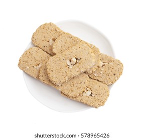 Indian Sweet Gud Kaju Gajak Isolated on White Background 