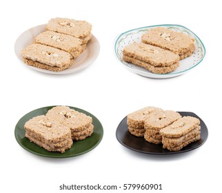 Indian Sweet Gud Kaju Gajak Collection Isolated on White Background 