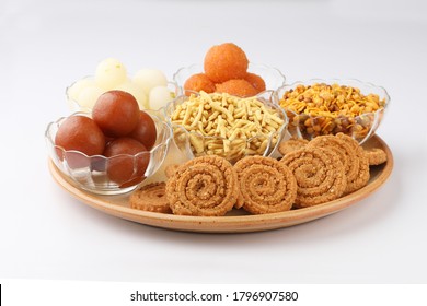 Indian Sweets/mithai & Snacks In Bowl For Diwali Or Any Other Festivals, Selective Focus