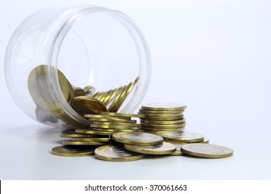 Indian Ten Rupee Coins, Plastic Jar