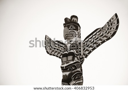Indian totem poles in Stanley park in Vancouver, Canada.