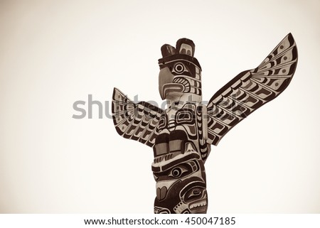Indian totem poles in Stanley park in Vancouver, Canada.